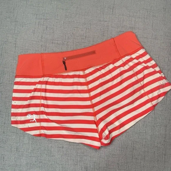 Lululemon Run Light As Air Short Fearless Red Waldo Stripe 2012 Seawheeze Size 8 - Picture 7 of 11